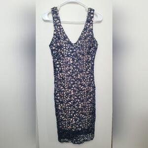 B Darlin Navy Blue Dress With Beige Lining Sleeveless Cocktail Semiformal Dress